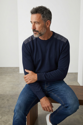 Paul & Shark - Summer Wool round neck wool sweater with Loro Piana appliqués