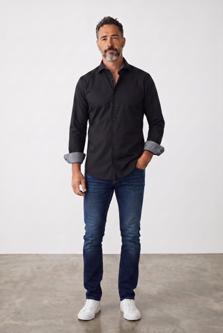 Emanuel Berg - Byron - Solid Long Sleeve Shirt Albini 4Flex - Modern Fit - Black