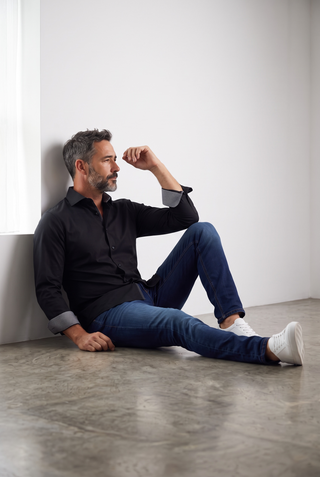 Emanuel Berg - Byron - Solid Long Sleeve Shirt Albini 4Flex - Modern Fit - Black