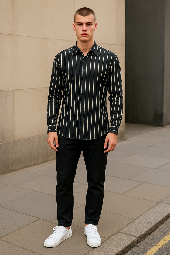 Emanuel Berg - Byron - Chemise manches longues à rayures Albini 4Flex - Modern Fit - Marine