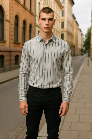 Emanuel Berg - Byron - Chemise manches longues à rayures Albini 4Flex - Modern Fit - Gris