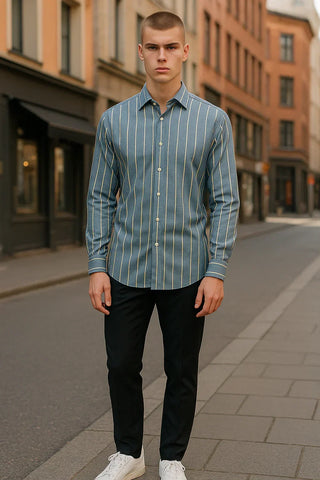 Emanuel Berg - Byron - Chemise manches longues à rayures Albini 4Flex - Modern Fit - Bleu