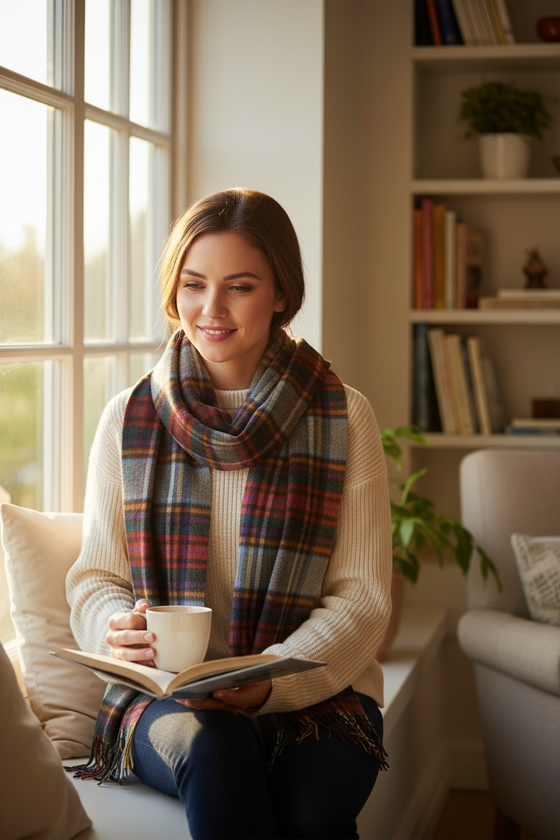 Hemley - Foulard à carreaux de laine et cachemire