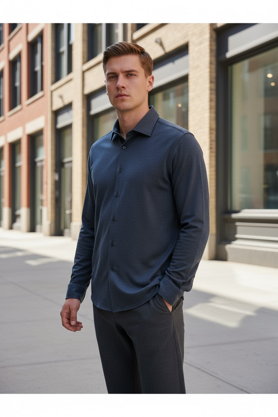 Emanuel Berg - Byron - Chemise manches longues unie Albini 4Flex - Modern Fit - Marine