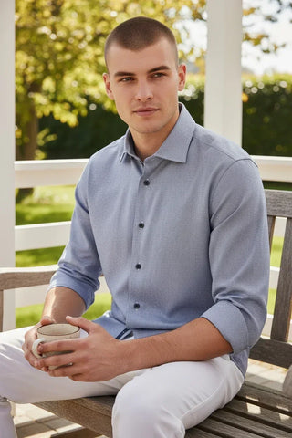 Emanuel Berg - Byron - Plain long sleeve shirt Albini 4Flex - Modern Fit - Bright Blue