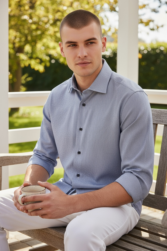 Emanuel Berg - Byron - Chemise manches longues unie Albini 4Flex - Modern Fit - Bright Blue