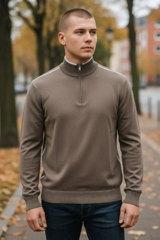 Paul & Shark - Pull à col zip en soie et coton avec détails en daim Aqualeather