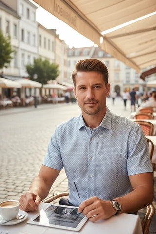 Emanuel Berg - Byron - Short Sleeve Shirt with Albini 4Flex Patterns - Modern Fit - Bright Blue