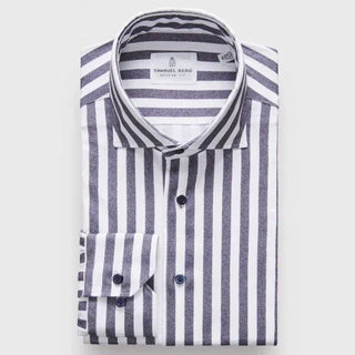 Emanuel Berg - Byron - Chemise manches longues à rayures Albini 4Flex - Modern Fit - Marine/Blanc