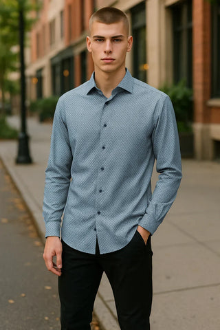 Emanuel Berg - Byron - Chemise manches longues à motifs Albini 4Flex - Modern Fit - Bleu