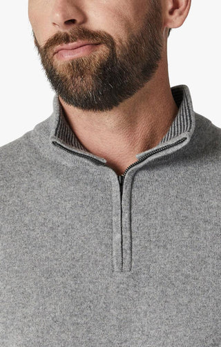 34 Heritage - Cashmere Zip Neck Sweater - Gray Melange