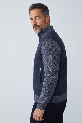 Paul & Shark - Suede cardigan with wool and cashmere knitwear