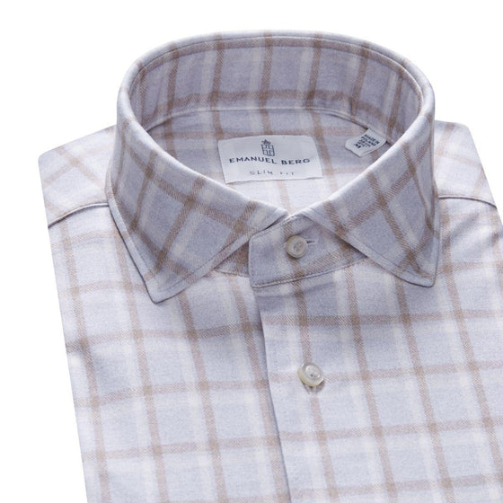 Emanuel Berg - Byron - Chemise manches longues à carreaux Albini 4Flex - Modern Fit - Gris - LE CAPITAINE D'A BORD