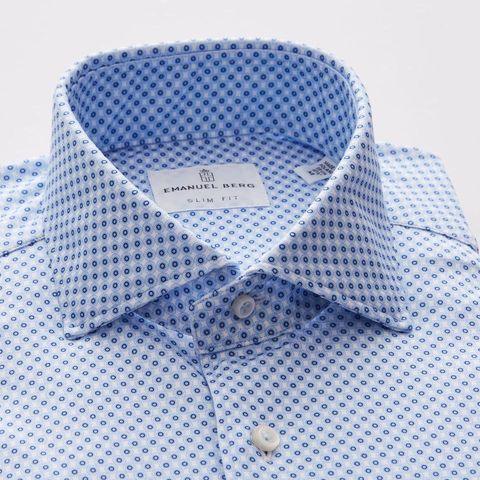 Emanuel Berg - Byron - Chemise manches longues à motifs Albini 4Flex - Modern Fit - Bleu/Blanc - LE CAPITAINE D'A BORD