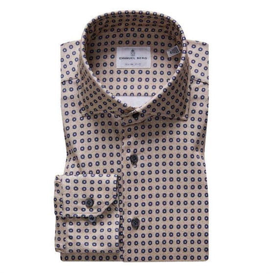Emanuel Berg - Byron - Chemise manches longues à pois Albini 4Flex - Modern Fit - Beige - LE CAPITAINE D'A BORD