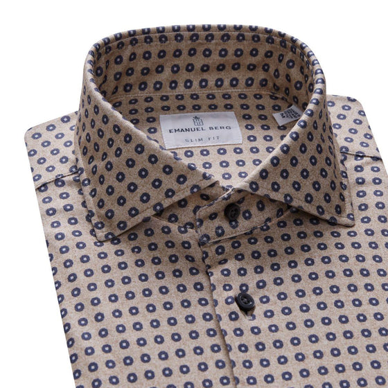 Emanuel Berg - Byron - Chemise manches longues à pois Albini 4Flex - Modern Fit - Beige - LE CAPITAINE D'A BORD