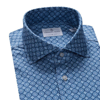 Emanuel Berg - Byron - Chemise manches longues imprimé cercles Albini 4Flex - Modern Fit - Bleu - LE CAPITAINE D'A BORD