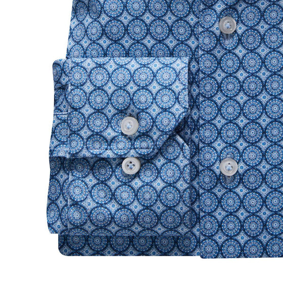 Emanuel Berg - Byron - Chemise manches longues imprimé cercles Albini 4Flex - Modern Fit - Bleu - LE CAPITAINE D'A BORD