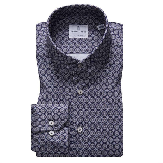 Emanuel Berg - Byron - Chemise manches longues imprimé cercles Albini 4Flex - Modern Fit - Gris - LE CAPITAINE D'A BORD