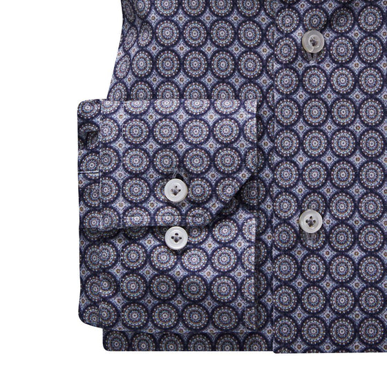 Emanuel Berg - Byron - Chemise manches longues imprimé cercles Albini 4Flex - Modern Fit - Gris - LE CAPITAINE D'A BORD