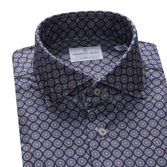 Emanuel Berg - Byron - Chemise manches longues imprimé cercles Albini 4Flex - Modern Fit - Gris - LE CAPITAINE D'A BORD