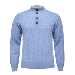 Emanuel Berg - Chandail col à boutons de laine mérinos Premium - Bleu - LE CAPITAINE D'A BORD