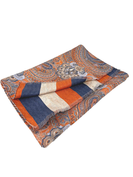 Hemley - Foulard de soie réversible paisley et rayures - LE CAPITAINE D'A BORD