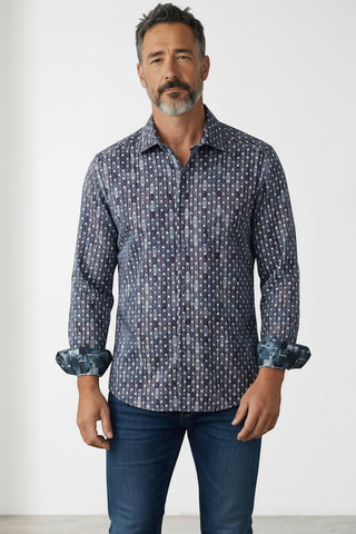 Chemise Le Capitaine D'a Bord Robert Graham bleu marine en coton avec motif maillons de chaîne et détails contrastés
