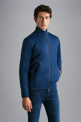 Paul & Shark - Cardigan zip de laine avec bordures de cuir - LE CAPITAINE D'A BORD