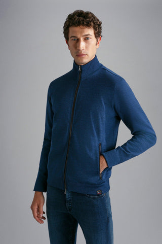 Paul & Shark - Cardigan zip de laine avec bordures de cuir - LE CAPITAINE D'A BORD