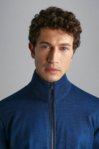 Paul & Shark - Cardigan zip de laine avec bordures de cuir - LE CAPITAINE D'A BORD