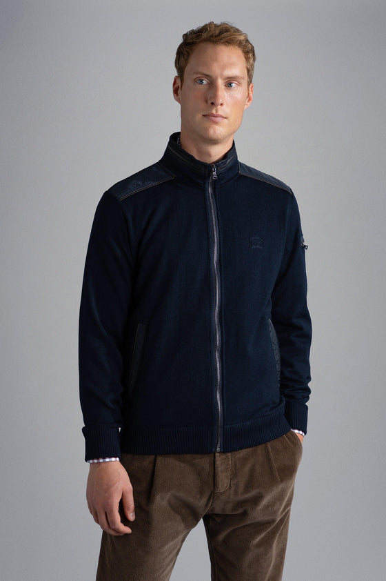 Paul & Shark - Cardigan zip de laine avec nylon aux épaules - LE CAPITAINE D'A BORD