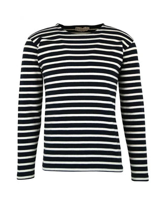 Navy and white striped long-sleeve cotton Breton shirt for men