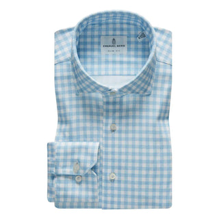 Emanuel Berg - Byron - Chemise manches longues à carreaux Albini 4Flex - Modern Fit - Bleu - LE CAPITAINE D'A BORD