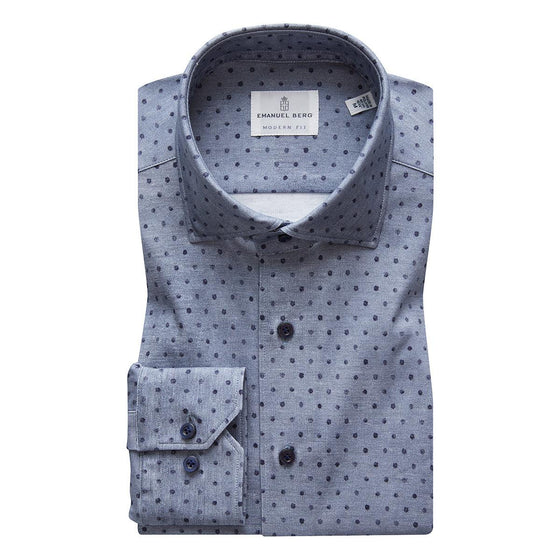 Emanuel Berg - Byron - Chemise manches longues Albini 4Flex à pois - Modern Fit - Gris - LE CAPITAINE D'A BORD