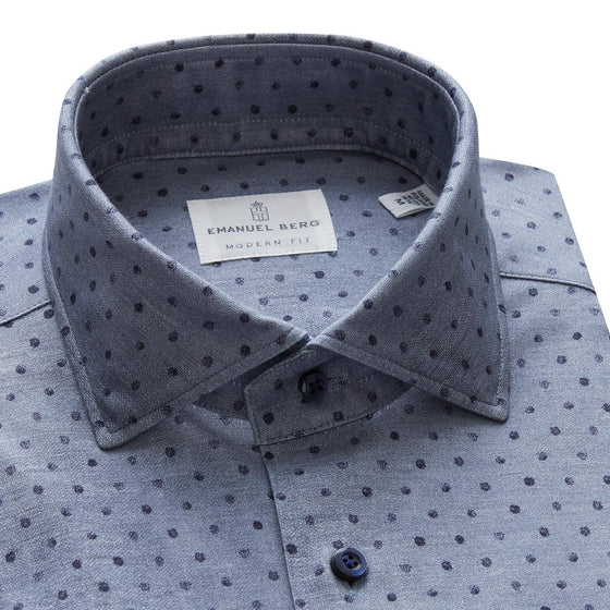 Emanuel Berg - Byron - Chemise manches longues Albini 4Flex à pois - Modern Fit - Gris - LE CAPITAINE D'A BORD