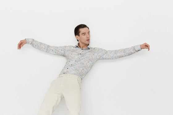 Emanuel Berg - Byron - Chemise manches longues paisley Albini 4Flex - Modern Fit - Beige - LE CAPITAINE D'A BORD