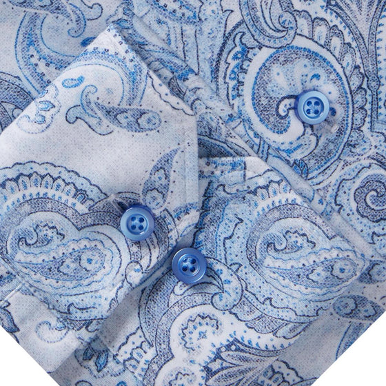 Emanuel Berg - Byron - Chemise manches longues paisley Albini 4Flex - Modern Fit - Bleu - LE CAPITAINE D'A BORD