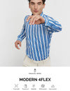 Emanuel Berg - Byron - Chemise manches longues rayée Albini 4Flex - Modern Fit - Bleu - LE CAPITAINE D'A BORD
