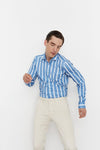 Emanuel Berg - Byron - Chemise manches longues rayée Albini 4Flex - Modern Fit - Bleu - LE CAPITAINE D'A BORD
