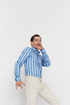 Emanuel Berg - Byron - Chemise manches longues rayée Albini 4Flex - Modern Fit - Bleu - LE CAPITAINE D'A BORD