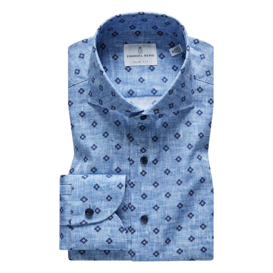 Emanuel Berg - Harvard - Chemise florale manches longues 100% coton - Modern Fit - Bleu - LE CAPITAINE D'A BORD