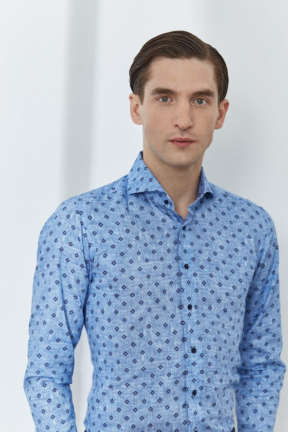 Emanuel Berg - Harvard - Chemise florale manches longues 100% coton - Modern Fit - Bleu - LE CAPITAINE D'A BORD