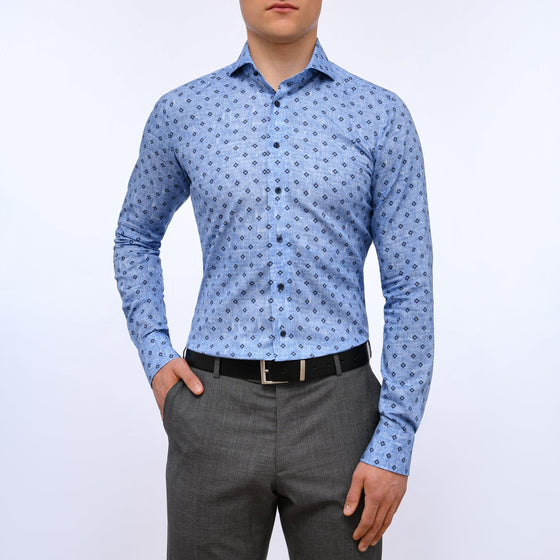 Emanuel Berg - Harvard - Chemise florale manches longues 100% coton - Modern Fit - Bleu - LE CAPITAINE D'A BORD