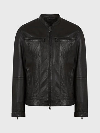 John Varvatos - Jacket de cuir à col rond - LE CAPITAINE D'A BORD