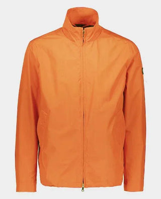 Men's lightweight orange nylon jacket with front zipper and high collar
