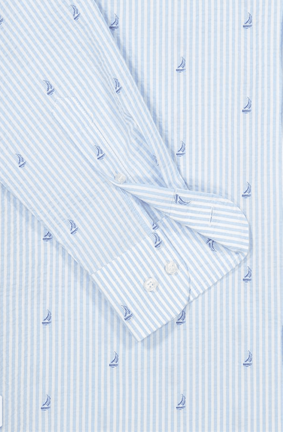 Paul & Shark - Chemise de coton seersucker imprimé voiliers et rayures - LE CAPITAINE D'A BORD