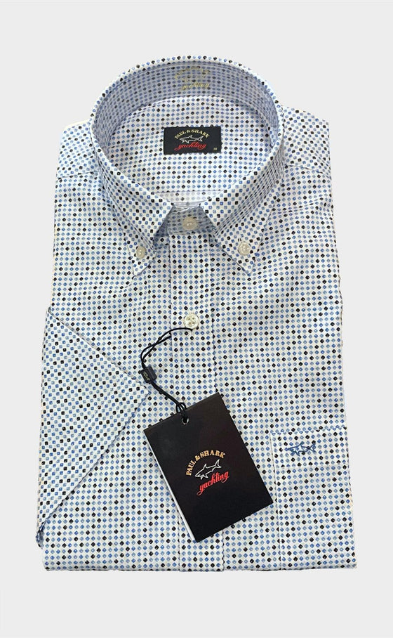 Paul & Shark - Chemise manches courtes à motifs de coton poplin - LE CAPITAINE D'A BORD