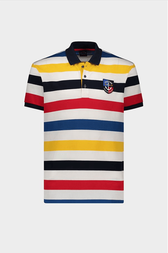 Paul & Shark - Polo rayé manches courtes de coton avec badge d'ancre - LE CAPITAINE D'A BORD