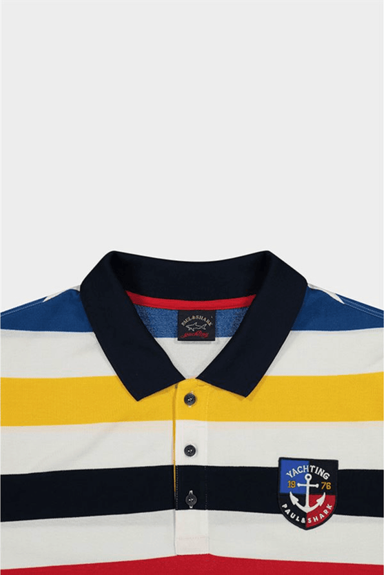 Paul & Shark - Polo rayé manches courtes de coton avec badge d'ancre - LE CAPITAINE D'A BORD